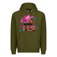 Army Green pink costom name cowgirl hat and roses Premium Hoodie - AdoDesignShop