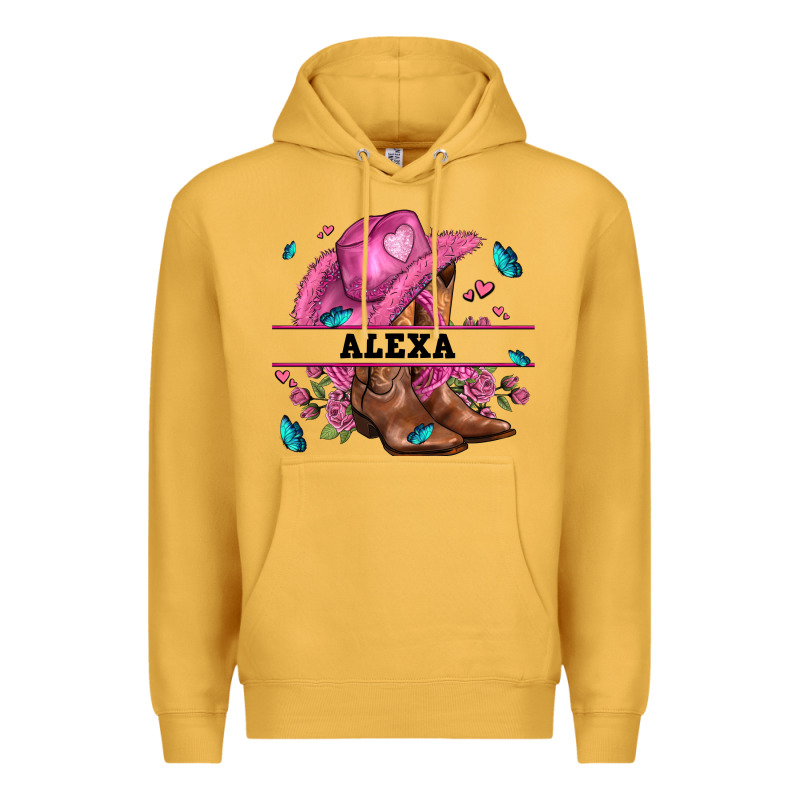 Pink Costom Name Cowgirl Hat And Roses Premium Hoodie by AdoDesignShop | Teevron