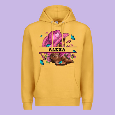 Pink Costom Name Cowgirl Hat And Roses Premium Hoodie Designed By Adodesignshop