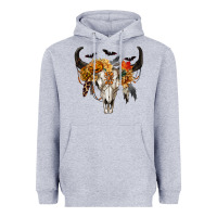 Heather Grey Halloween Bull Skull Heavyweight Hoodie - RanaPortraitStore