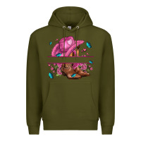 Army Green pink cowgirl hat and roses Premium Hoodie - AdoDesignShop