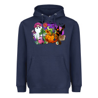 Navy Halloween ghost and jack o lantern Heavyweight Hoodie - RanaPortraitStore