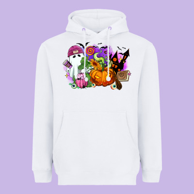 Heavyweight Hoodie Halloween ghost and jack o lantern