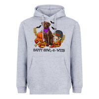 Heather Grey Happy Howl-o-ween Heavyweight Hoodie - RanaPortraitStore
