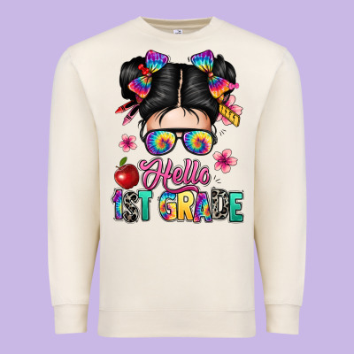 Hello First Grade Premium Sweatshirt Designed By Texasbilliewilder