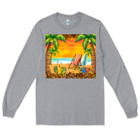 Heather Grey sunset beach Long Sleeve Tee - BarkalooDesign