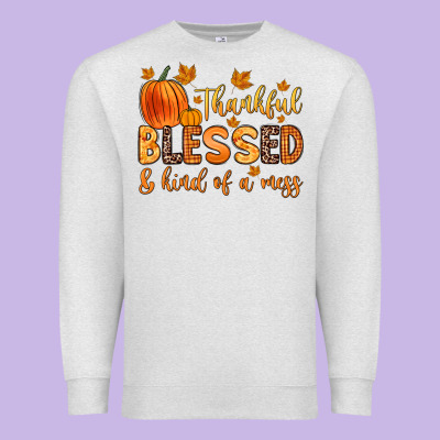 Thankful Blessed And Kind Of A Mess Premium Sweatshirt Designed By Zillion Design Studio