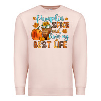 Pale Pink pumpkin spice and livin  my best life Premium Sweatshirt - Zillion Design Studio