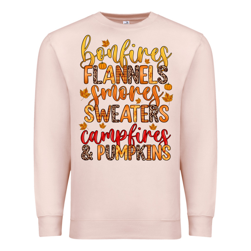 Bonfires Flannels S'mores Campfires And Pumpkins Premium Sweatshirt by Zillion Design Studio | Teevron