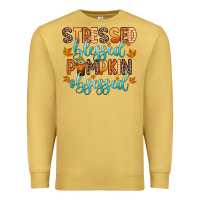 Antique Gold stressed blessed pumpkin obsessed Premium Sweatshirt - Zillion Design Studio