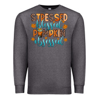 Charcoal Heather stressed blessed pumpkin obsessed Premium Sweatshirt - Zillion Design Studio