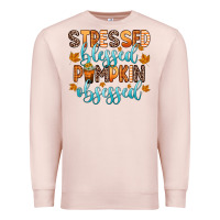 Pale Pink stressed blessed pumpkin obsessed Premium Sweatshirt - Zillion Design Studio
