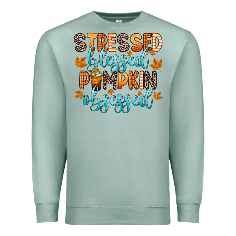 Stressed Blessed Pumpkin Obsessed Premium Sweatshirt by Zillion Design Studio | Teevron