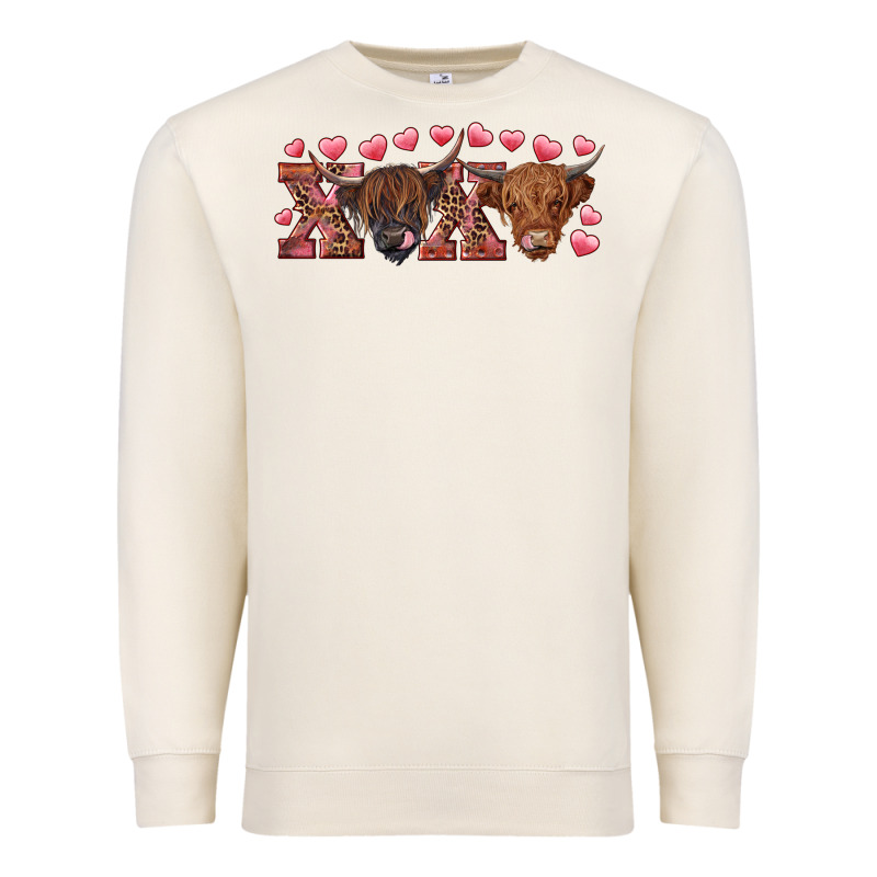 Xoxo Highland Cows Premium Sweatshirt by RanaPortraitStore | Teevron