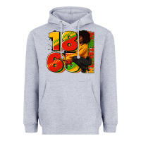 Heather Grey 1865 Juneteenth afro woman Heavyweight Hoodie - RanaPortraitStore