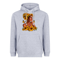 Heather Grey Afro American woman sunflowers Heavyweight Hoodie - RanaPortraitStore