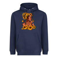 Navy Afro American woman sunflowers Heavyweight Hoodie - RanaPortraitStore