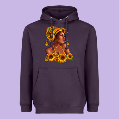 Heavyweight Hoodie Afro American woman sunflowers