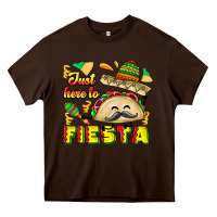 Chocolate Brown Just Here To Fiesta Heavy Core Tee - CowhideDigitalArt