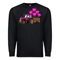 Black valentine's day pink tractor with pin heart balloons Premium Sweatshirt - RanaPortraitStore