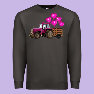 Valentine's Day Pink Tractor With Pin Heart Balloons Premium Sweatshirt Designed By Ranaportraitstore