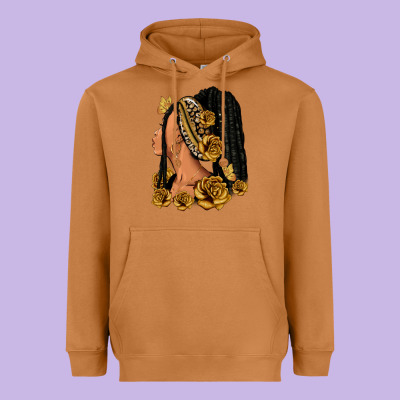 Heavyweight Hoodie Gold roses afro woman