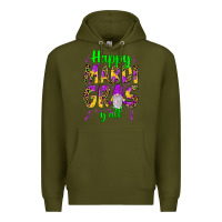 Army Green happy mardi gras y'all gnome Premium Hoodie - JahusDesignShop