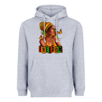 Heather Grey Juneteenth freedom afro woman Heavyweight Hoodie - RanaPortraitStore