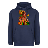 Navy Juneteenth freedom afro woman Heavyweight Hoodie - RanaPortraitStore