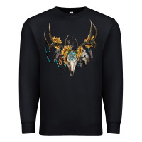 Black boho deer skull sunflowers and gemstone Premium Sweatshirt - RanaPortraitStore