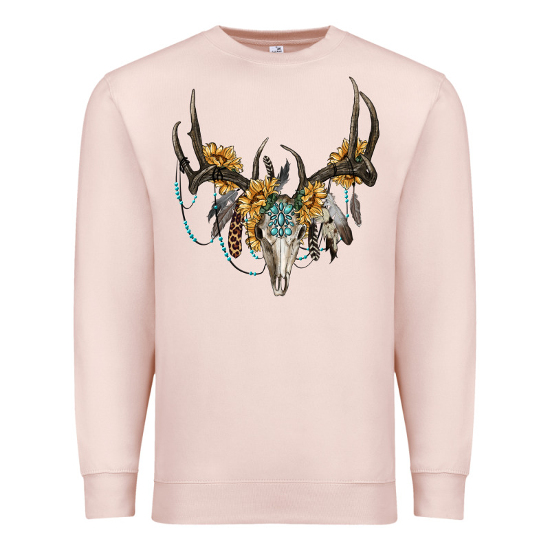 Boho Deer Skull Sunflowers And Gemstone Premium Sweatshirt by RanaPortraitStore | Teevron