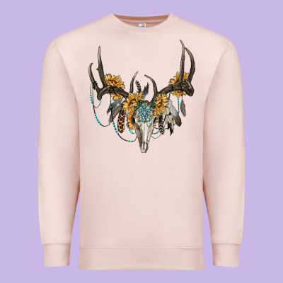 Boho Deer Skull Sunflowers And Gemstone Premium Sweatshirt Designed By Ranaportraitstore