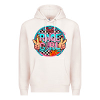 Pale Pink race girl with leopard and peace hand Premium Hoodie - AdoDesignShop