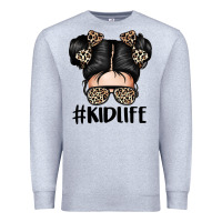 Heather Grey kid life leopard messy bun Premium Sweatshirt - texasbilliewilder