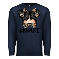 Navy kid life leopard messy bun Premium Sweatshirt - texasbilliewilder
