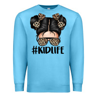 Ocean Blue kid life leopard messy bun Premium Sweatshirt - texasbilliewilder