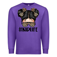 Purple kid life leopard messy bun Premium Sweatshirt - texasbilliewilder