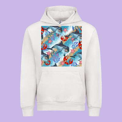 Dolphin And Crab Seamless Pattern Urban Hoodie Designed By Bundleandbundleshop