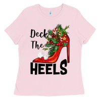 Bubblegum Pink deck the heels Christmas Ladies Tee - BarkalooDesign
