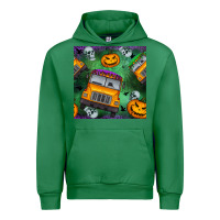 Emerald halloween bus and pumpkin seamless pattern Urban Hoodie - BundleAndBundleShop