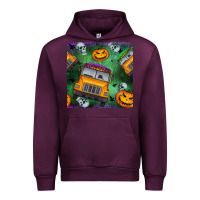 Mauve Wine halloween bus and pumpkin seamless pattern Urban Hoodie - BundleAndBundleShop