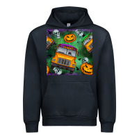 Navy halloween bus and pumpkin seamless pattern Urban Hoodie - BundleAndBundleShop