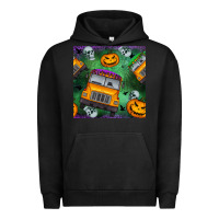 Pigment Black halloween bus and pumpkin seamless pattern Urban Hoodie - BundleAndBundleShop