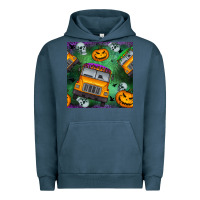 Pigment Midnight Navy halloween bus and pumpkin seamless pattern Urban Hoodie - BundleAndBundleShop
