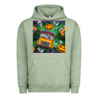 Pigment Oil Green halloween bus and pumpkin seamless pattern Urban Hoodie - BundleAndBundleShop
