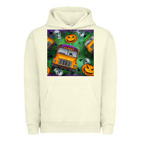 Pigment Pistachio halloween bus and pumpkin seamless pattern Urban Hoodie - BundleAndBundleShop