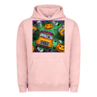 Pigment Salmon halloween bus and pumpkin seamless pattern Urban Hoodie - BundleAndBundleShop