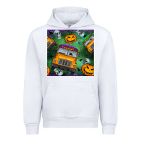 White halloween bus and pumpkin seamless pattern Urban Hoodie - BundleAndBundleShop