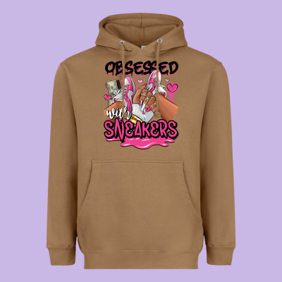 Heavyweight Hoodie Obsessed with sneakers pink afro woman