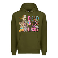 Army Green easter dead inside but lucky  with skeleton Premium Hoodie - AdoDesignShop